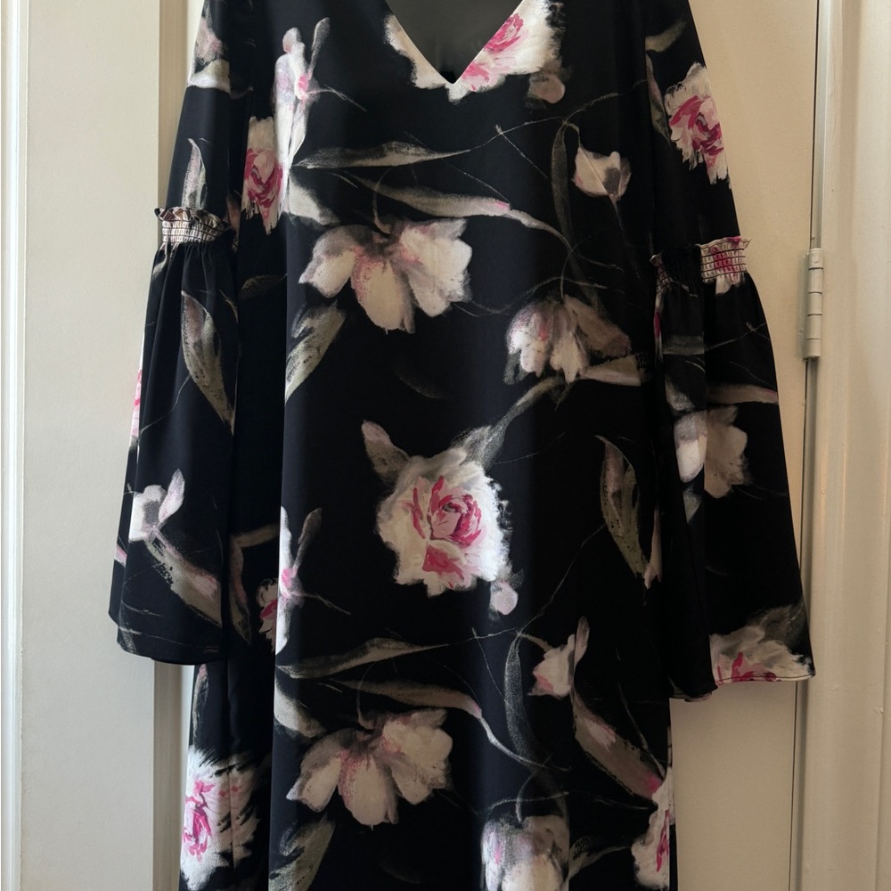 Floral V-Neck Dress with Bell Sleeves